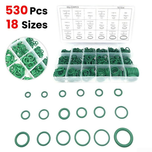 530Pcs 18 Sizes Car A/C Air Conditioning Repair Rubber O-ring Seals Green Kits